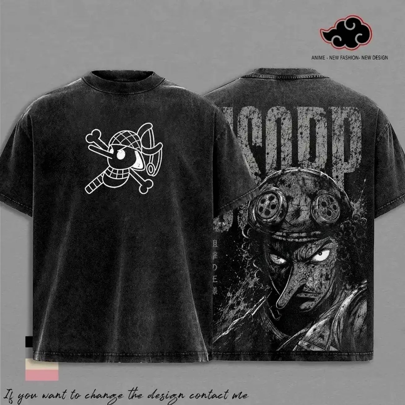Usopp Vintage Washed Anime T Shirt, Sniper King Manga Graphic Tee, Oversized Heavyweight Cotton Streetwear, Unisex Pirate Anime Fan Gift NM9