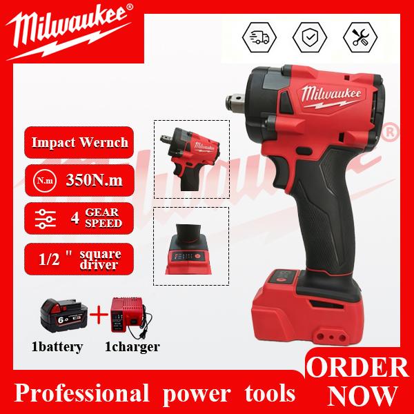 Milwaukee M18 1/2" Brushless Cordless Impact Wrench - 350N.m Max Torque, 3500RPM No-Load Speed, 4500IPM Impact Rate, Variable Speed Trigger for Automotive Repair and Heavy Duty Maintenance