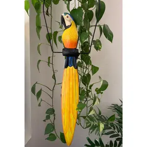 Tropical Blue and Yellow Parrot Hanging Bird Statue Wood Carving 32"x 11" in