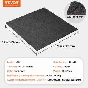 VEVOR Carpet Tiles Reusable, 20x 20 Carpet Squares With Padding Attached, Soft Padded Carpet Tiles, Easy Install DIY for Bedroom Living Room Indoor Outdoor (20 Tiles, Dark Gray)