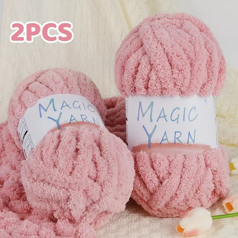 2/8 Skeins Chunky Yarn Chenille for Hand Knitting, Soft Big Twist Blanket Yarn, Super Bulky Yarn, Fluffy Jumboo Yarn, for Large Household Items, Ideal for Beginners, And Handicraft Enthusiasts, 23m(25.15yds) 200g(7.05oz) Per Skein