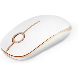 Wireless Mouse, 2.4G Slim Portable Computer Mouse with Nano Receiver Quiet Silent Optical Laptop Mouse For Notebook, PC, Laptop, Computer-White and Gold