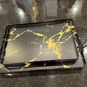 2 Piece Table Tray with Gold Marble Design for Elegant Table Settings