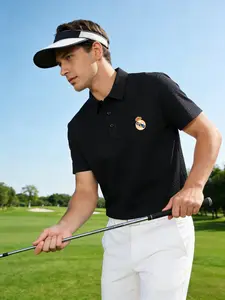 Men's Luxury Royal Madrid Logo Polo Shirt, Ice Silk Quick-Dry Business Short Sleeve, Breathable Elastic Casual Essential