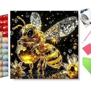 5D Diamond Painting Kit - Enchanted Crystal Bee on Sparkling Flowers | Full Round Drill DIY Art for Whimsical Home Decor | Whimsical Nature Craft Gift for Adults Diamond Art Tools