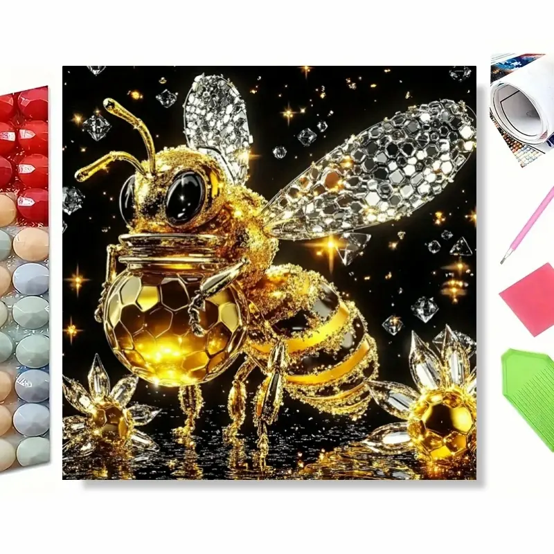 5D Diamond Painting Kit - Enchanted Crystal Bee on Sparkling Flowers | Full Round Drill DIY Art for Whimsical Home Decor | Whimsical Nature Craft Gift for Adults Diamond Art Tools Handicraft Diy Kits