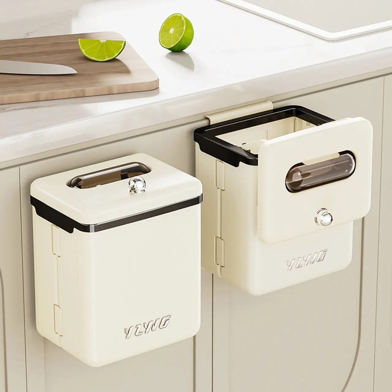 Kitchen Wall-Mounted Trash Bin with Lid, Foldable Plastic Garbage Can, Hanging Toilet Paper Holder, Stylish Bathroom Waste Basket, Home Trash Can, Kitchen Trash Cans, Kitchen Waste Bins, Trash Can For Kitchen, Trashcan With Lid