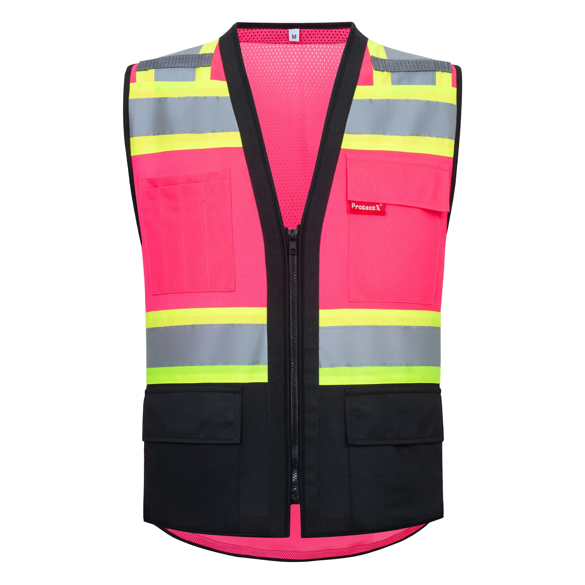 ProtectX Hi Vis Safety Vest for Men and Women S-4XL High Visibility Reflective Work Vest W 6 Pockets Reflective Strips Multi Pockets Hi Vis Safety Con