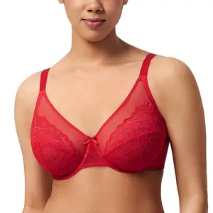 HSIA Crimson Passion Holiday Colors Floral Lace Underwire PLus Size Full Coverage Bra