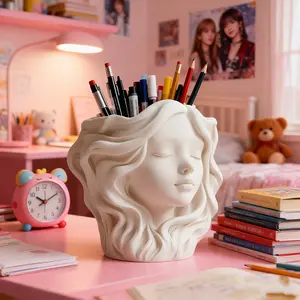 Handmade Creative Human Body Art Makeup Brush and Pen Holder, Marker Pen Holder, desktop makeup brush storage box, decorated with materials and drop-proof design, lightweight