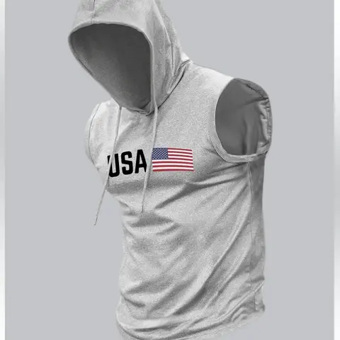Men's Fashion Sports Fitted Hooded Vest, Sleeveless Vests, Sleeveless Sports Top with Moderate Fabric Thickness for Summer