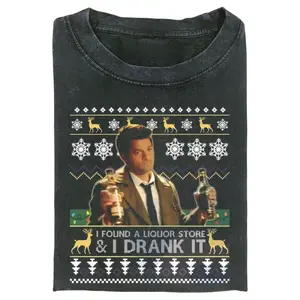 I Found A Liqur Store And I Drank It Ugly Tshirt Sweater Supernatura Castiel Funny Scene Tee Gift for Men, Gift for Women, Trending T-shirt