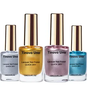 Tinovo Uno Nail Polish Set 4 Metallic Colors 2025 Glitter Autumn Nail Art Quick Dry 12ML Regular Mini Bulk Manicurist Women Girls Gift Home Salon Dual Use Drying