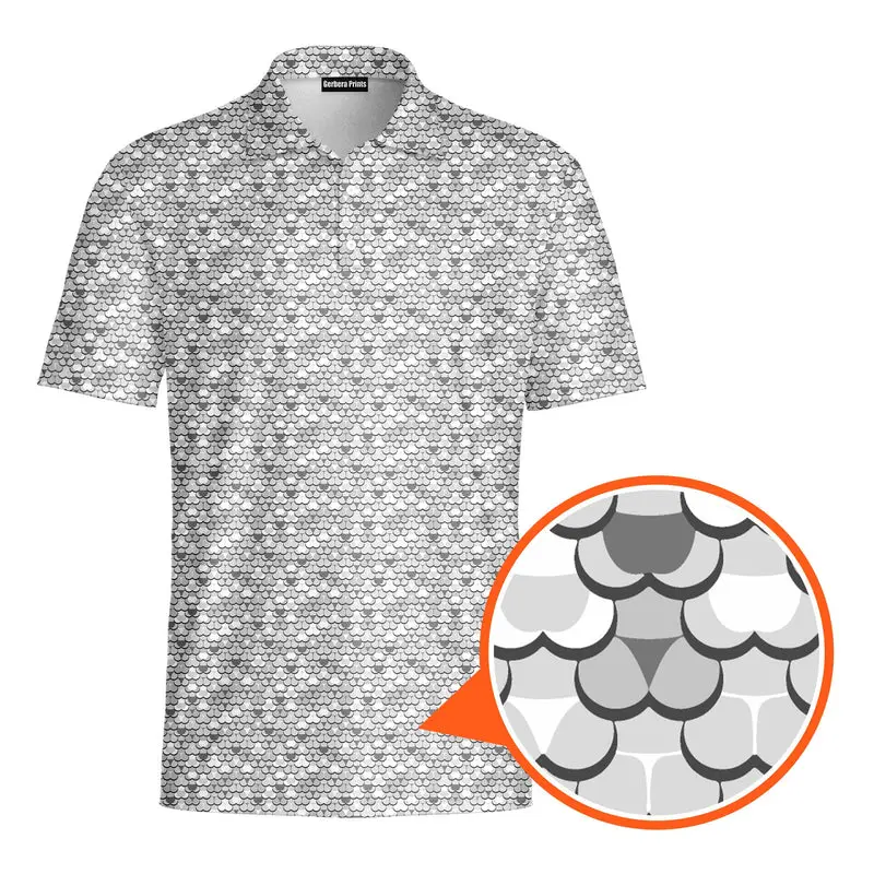 Badonkadonk Black White Golf Polo Shirt, Mermaid Scale Polo Shirt – Ocean-Themed Fashion for Men