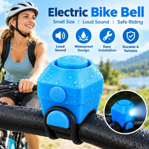 1 Count Electric Bike Bell, loud alarm sound bright LED light IPX5 waterproof easy installation for outdoor bicycle daily riding