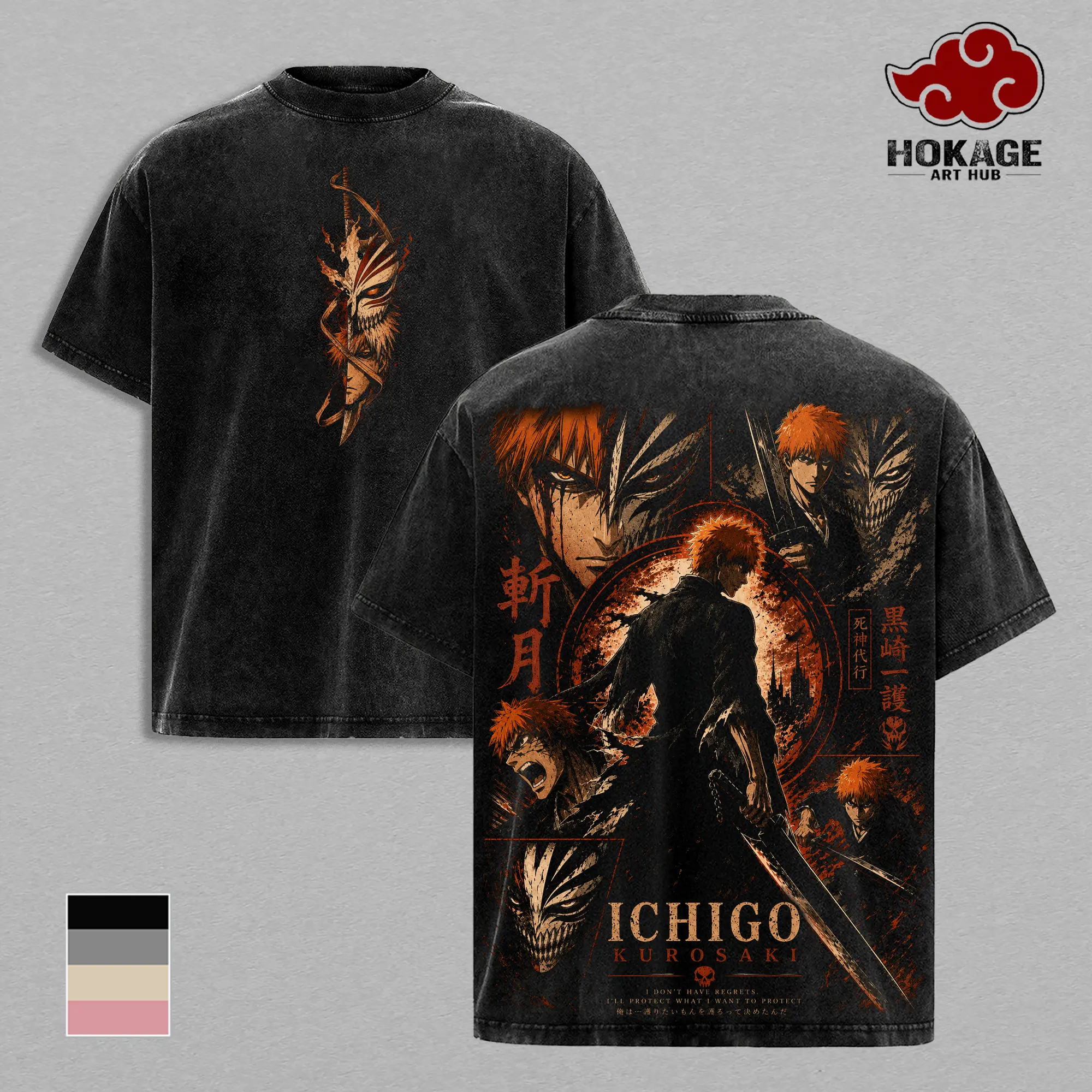 Ichigo Kurosaki Bleach T-Shirt, Soul Reaper Hollow Mask Graphic Tee, Back Print Vintage 90s Anime Shirt, Graphic Tees Men, Trendy Tshirts, Men's T Shirts, Bleach Streetwear, Unisex Cotton Distressed Tee, Merch For Men, Men Fashion Graphic Tee