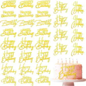 50 pcs happy birthday cake toppers mirror acrylic cupcake topper cupcake decorations happy birthday sign for cake side inserts decor party supplies 10 stylegold