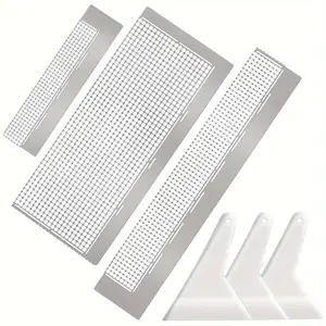 6pcs Stainless Steel Adhesive Drawing Ruler Set, 5D Grid Ruler with Fixing Tool, DIY Craft Diamond Painting Kit for Full Drill or Partial Drill