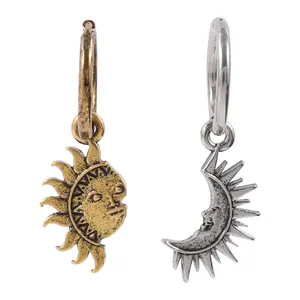 【PANG Jewelry】Men's Earrings, Sun and Moon Asymmetrical Couple Ear Rings, Popular Men's Earrings
