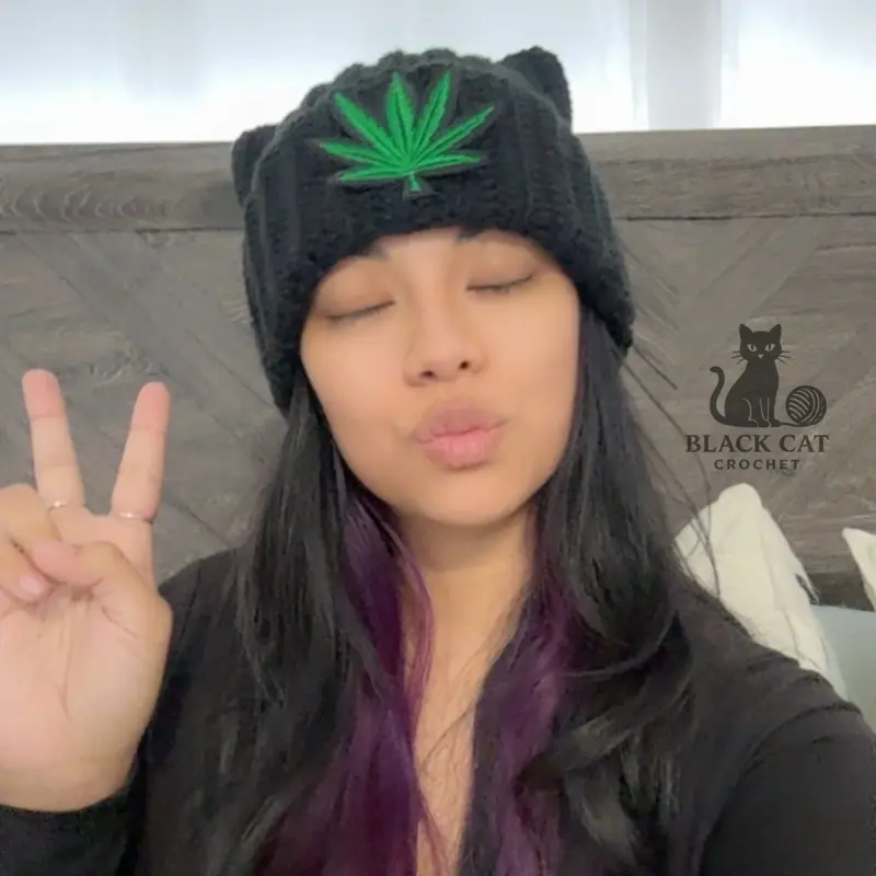Handmade 420 Crochet Over Sized Cat Ear Beanie | Kitty Hat | Stoner Gift, Best Buds Gift