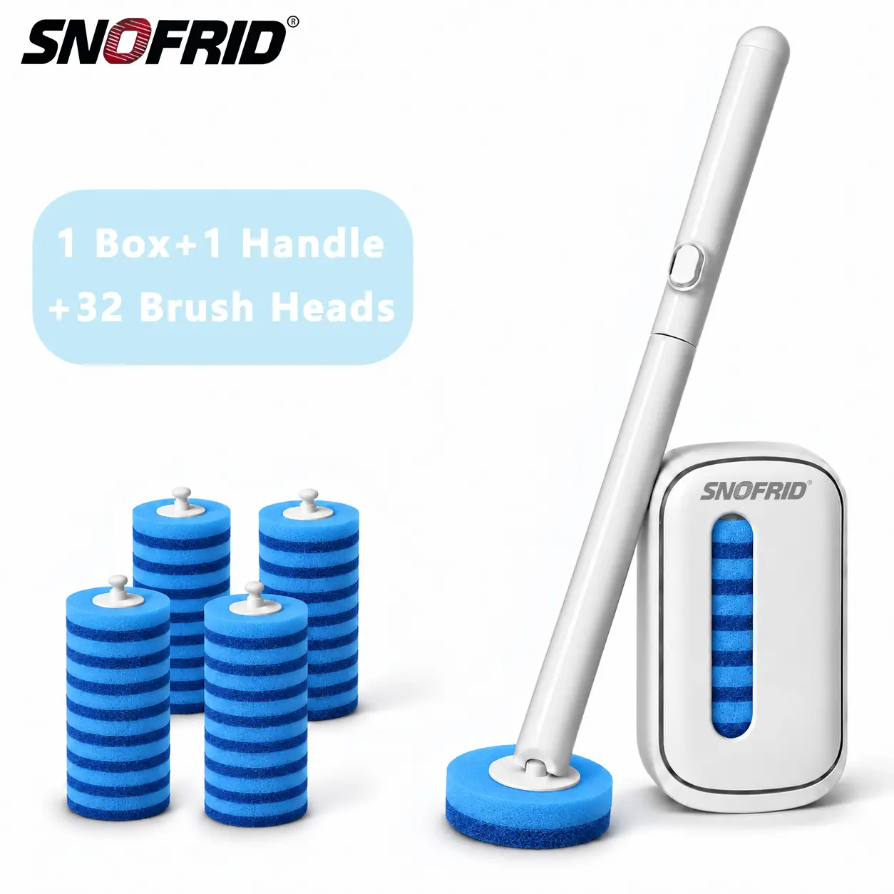 Snofrid (Updated Version) Disposable Toilet Brush, Toilet Bowl Wand Holder Set with 32PCS Cleaner Refills, Bathroom Cleaning System for Sink Bathtub Drain Wash Basin Urinal，Wall-Mount Scrubbing Toilet Brush Bathroom Cleaning Kit