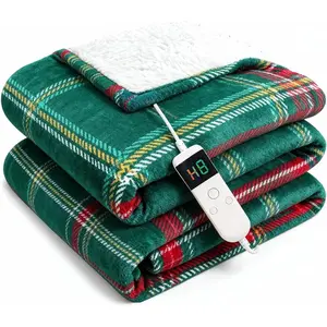 Electric Blanket Heated Throw, Soft Flannel 50"x60" Plaid Heating Blanket with 8 Hours Auto Off 10  Heating Levels Machine Washable Sherpa Heated Blanket with Overheating Protection