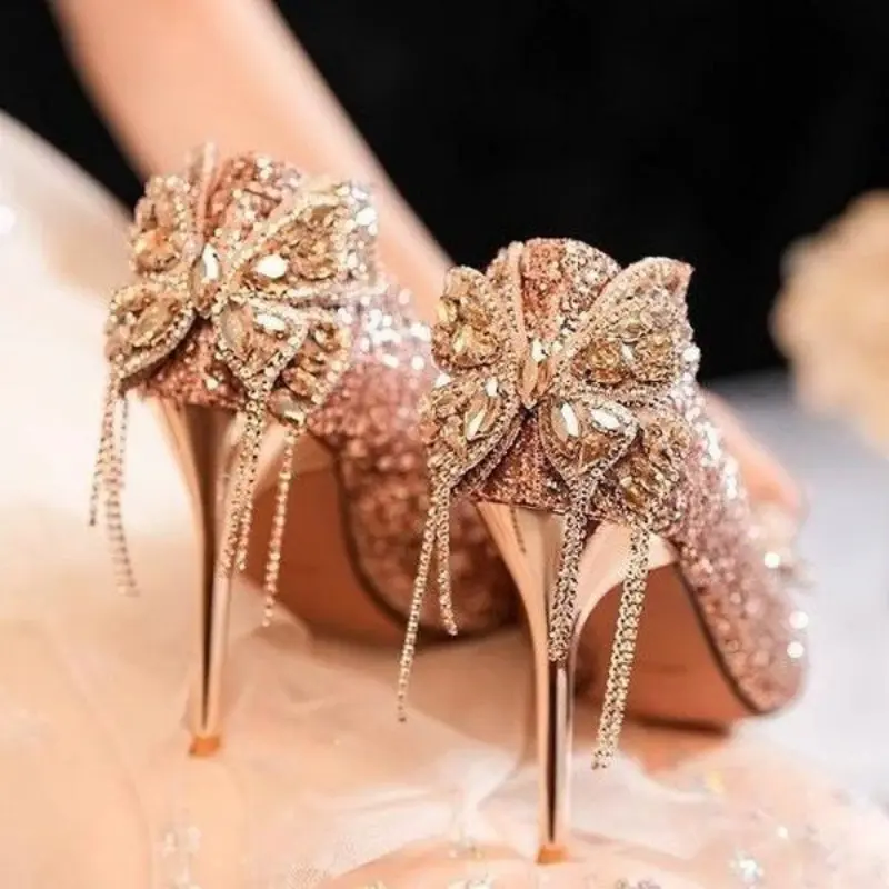 2026-New Classy Stylish Fashion Xiuhe High Heels, Bulk Elegant Women's Crystal Bridal Wedding Footwear for Ballet & Dance Use