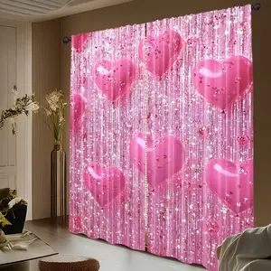 Heart Print Curtains Set, Home Decoration Curtain, Fashionable Rod Pocket Window Drapes for Bedroom & Living Room, Comfortable Atmosphere, Easy Installation