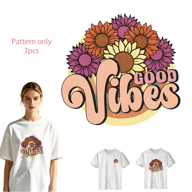 "Good Vibes" DTF Heat Transfer Vinyl - DIY Clothes Iron-On Sticker, Washable Design for T-shirts, Jeans, Hoodies, Backpacks, Creative Fashion Accessory, Pattern Only
