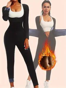 Women's Full-Body Shaping One-Piece Suit - Tummy Control Workout Bodysuit with Long Sleeve & Pants, Sweat-Wicking Fitness Suit for Gym, Running, Aerobics - Machine Washable Compression Bodysuit for & Athletic Performance