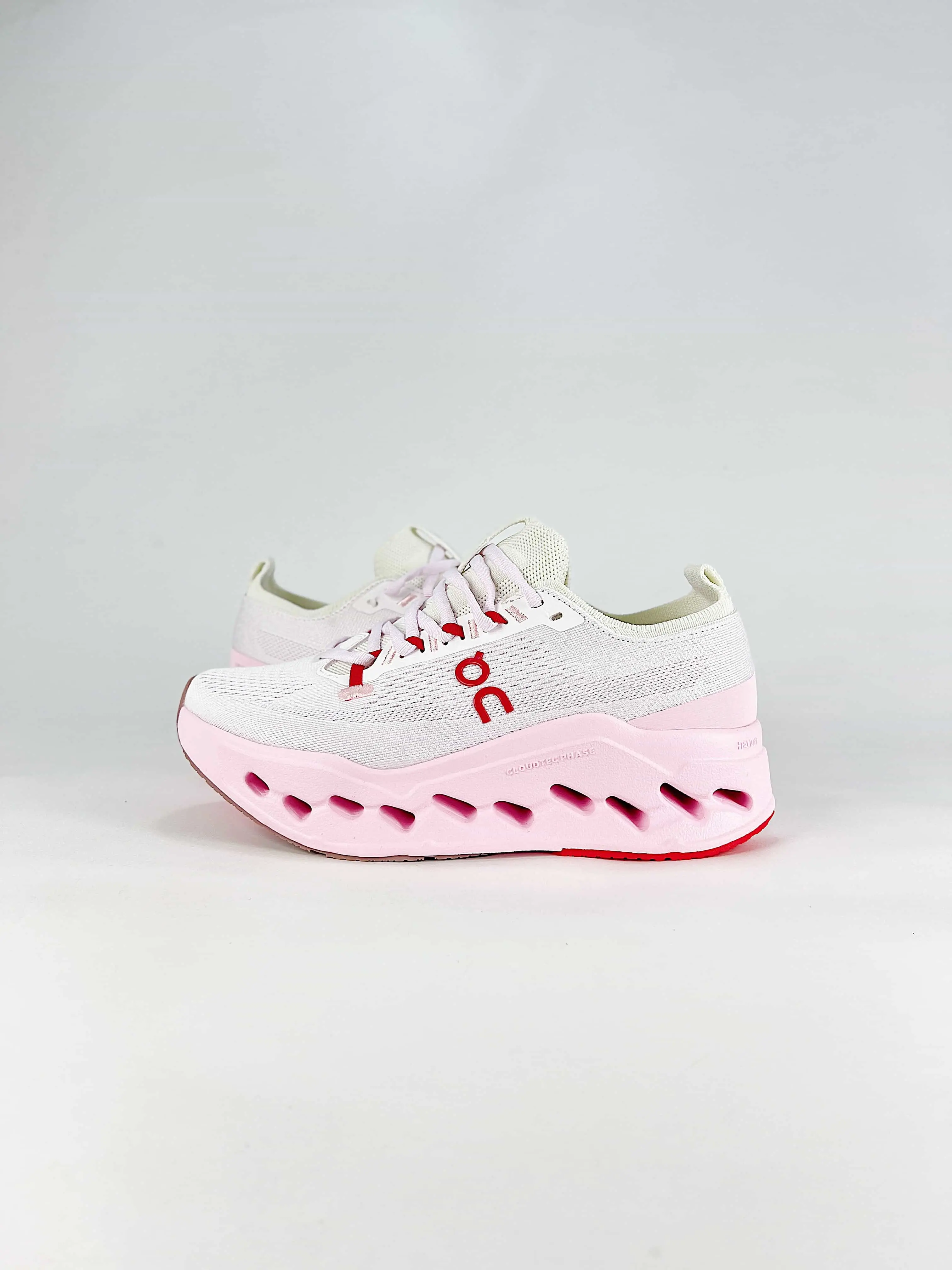 White Light Pink Mesh Knit Women Running Sneakers, Hollow Thick Cushion Sole Athletic Shoes, Breathable Lightweight Workout Walking Footwear
