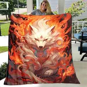 1pc Anime Flame Nine Tailed Fox Thin Blanket - Lightweight Flannel Throw For Sofa, Bed, Travel, Camping, Livingroom, Office, Couch, Chair, And Bed - Digital Printing Fleece Blanket With Soft And Warm Flannel Fabric