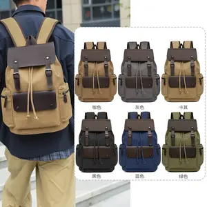 Popular minimalist men's canvas backpack with large capacity, European and American retro style, available for dropshipping