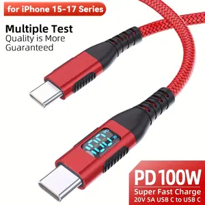 USBC to USBC 100W Fast Charging, Super Fast Charge USB-C Cable with Live Digital LED Display Braided C to C Charger Cord for MacBook Pro/Air, iPhone 17 16 15 Pro Max, iPad Pro, Samsung Galaxy S25 S24 S23, Pixel, PS5