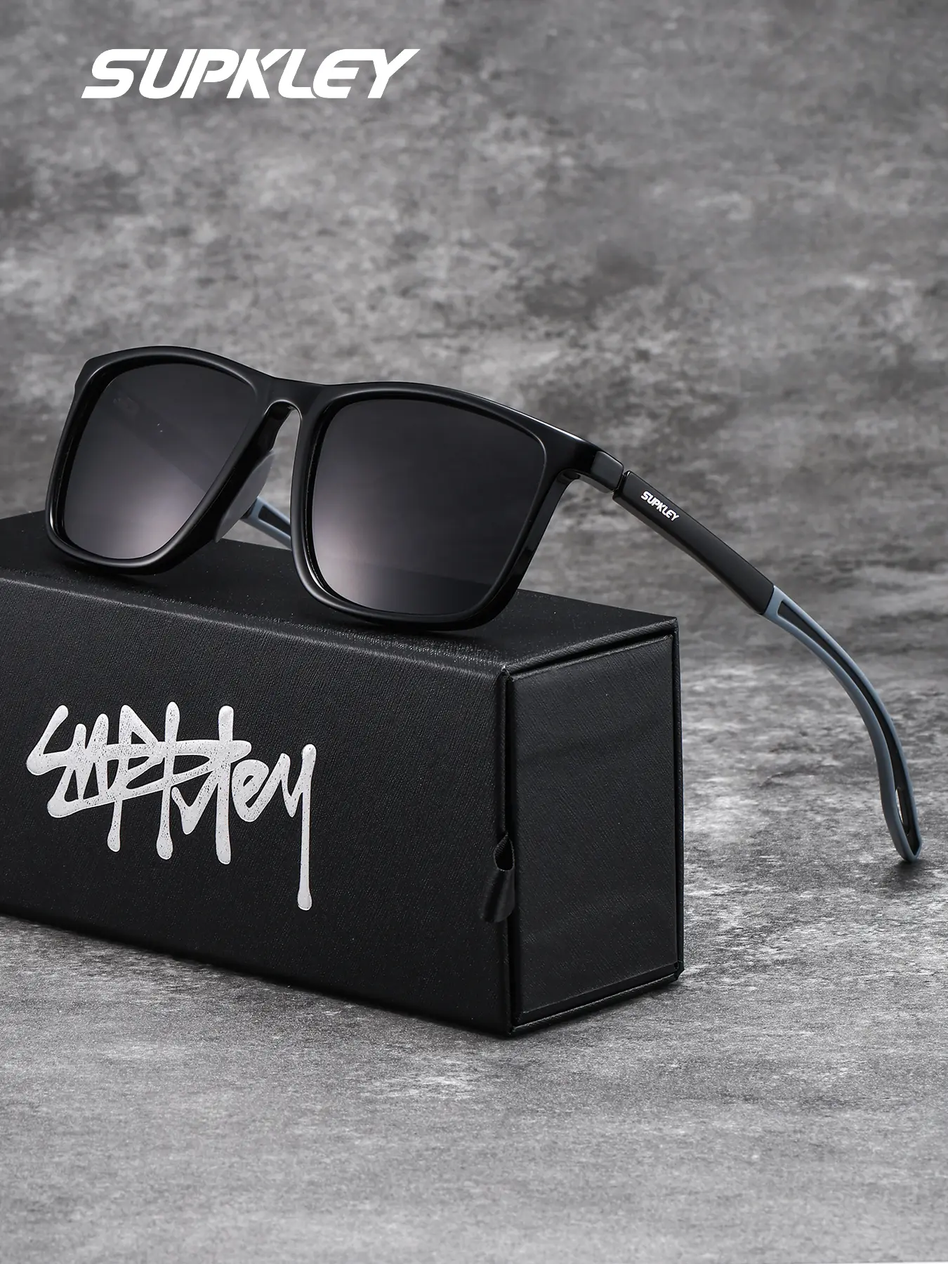 SUPKLEY Men's Fashion Sunglasses, Square Frame Design, Polarized Tac Lenses, PC Material, Casual Style, All Seasons, Perfect Gift, Trendy Square Sunglasses, Sun Protective Sunglasses