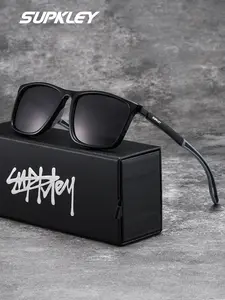 SUPKLEY Men's Fashion Sunglasses, Square Frame Design, Polarized Tac Lenses, PC Material, Casual Style, All Seasons, Perfect Gift, Trendy Square Sunglasses, Sun Protective Sunglasses