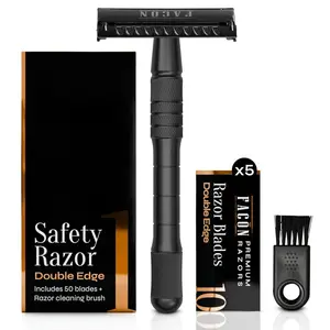 Facón Double Edge Safety Razor for Men & Women - Butterfly Open Stainless Steel Razor w/ 50 Platinum Double Edge Safety Razor Blades, Single Blade Razor for Smooth Close Shave, Reusable & Eco-Friendly