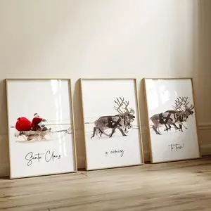 3pcs Canvas Poster Santa Claus is Coming To Town For Christmas Frameless Wall Decoration Painting Living Room Bedroom Holiday Decoration Christmas Gift
