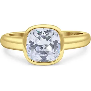 Cut 8mmX8mm Excellent Bezel Set Solitaire Engagement Ring For Women Best Birthday Gift Cubic Zirconia Stones 925 Sterling Silver