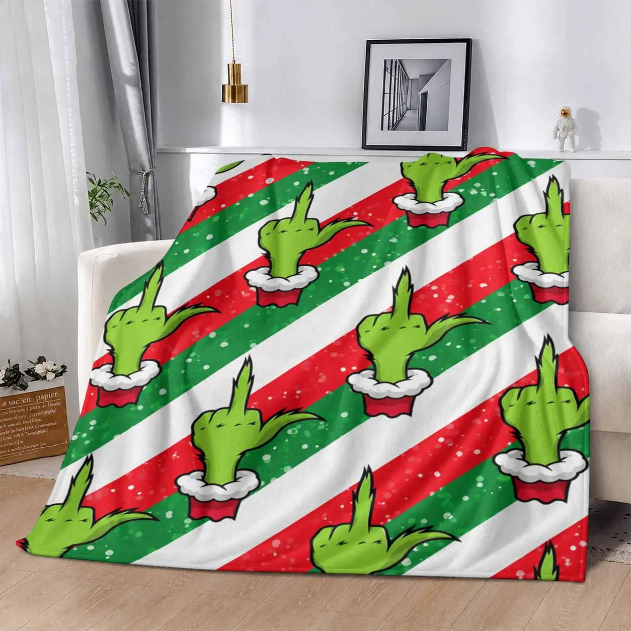 Funny Green Monster Fleece Blanket. Christmas Holiday Pattern. Soft Lightweight Decorative Throw. Perfect For Bed. Sofa. Camping. Cold Cinema Or Travel. Great Gift For Family And Friends.