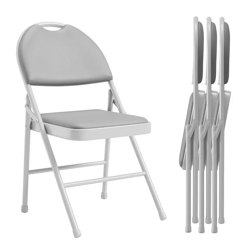 【Christmas Gift】Grey Folding Chairs 4 Pack, Portable Metal Chairs with Cushions and Non-Slip Feet Pads for Home and Office, Indoor and Outdoor Events