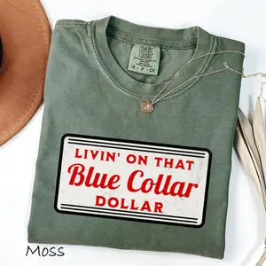 Comfort Colors Living on That Blue Collar Dolar Shirt, western clothing, western Cowgirl stuff, western graphic tees clothes, western outfits women, country concert tops, rodeo outfits for women