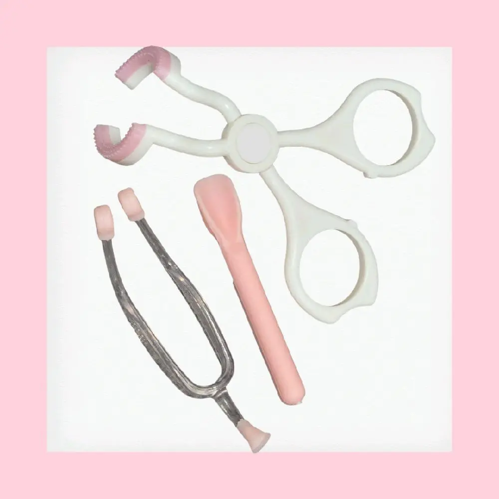 3 Piece Double Ended Tool Tweezers And Spoon For Easy Eye Application Makeup Tool Set with Pink Handles