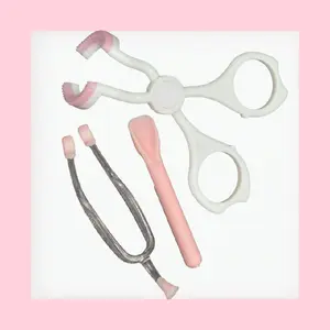 3 Piece Double Ended Tool Tweezers And Spoon For Easy Eye Application Makeup Tool Set with Pink Handles