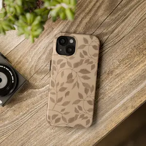 Minimalistic Brown and Cream Leaf Phone Case Protection Custom