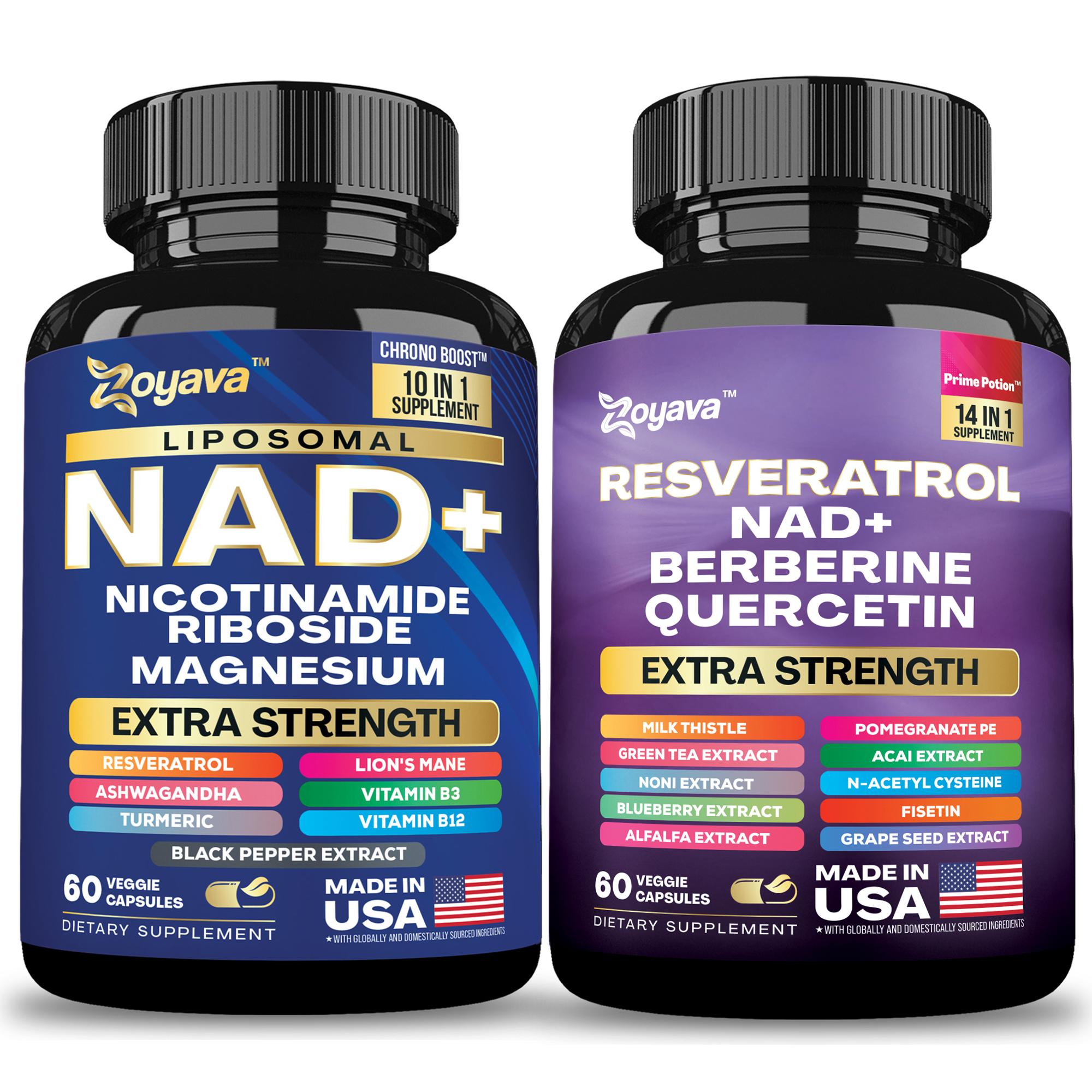 Eternal Wellness Bundle - Zoyava NAD+ & Resveratrol All-in-One Supplement Combo for Extra Skin Aging Support, Vitality, & Overall Wellness - Made in USA