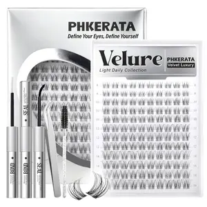 Natural Eyelash Cluster Set, Fine Lash Extension Kit, Invisible Transparent Band False Eyelashes, DIY Clusters, Includes Adhesive Tweezers, 8-16mm, 120pcs, Eyelash Extensions, Makeup