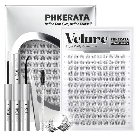 120pcs Natural Eyelash Cluster Set with Tweezers, Eyelash Cluster Kits, Fine Lash Extension Kit, Invisible Transparent Band False Eyelashes (8-16mm), DIY Clusters
