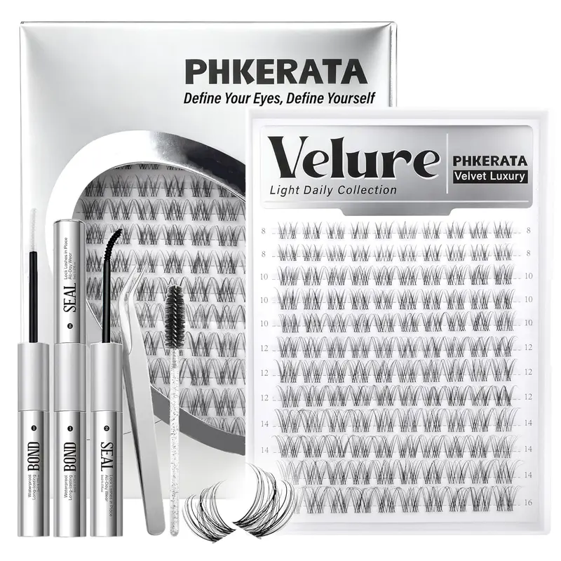120pcs Natural Eyelash Cluster Set with Tweezers, Eyelash Cluster Kits, Fine Lash Extension Kit, Invisible Transparent Band False Eyelashes (8-16mm), DIY Clusters
