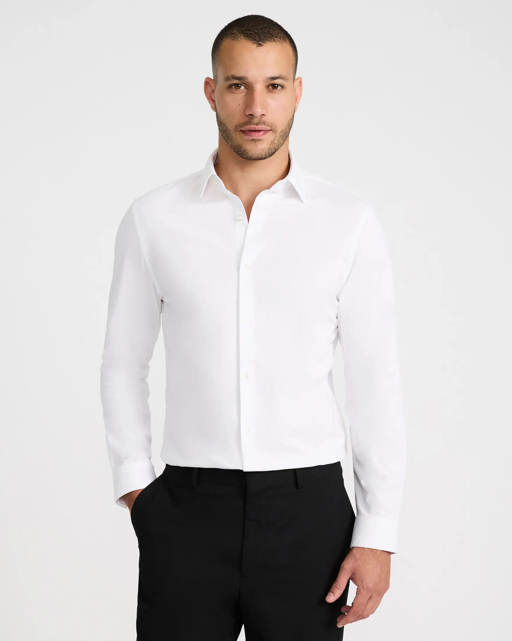 Express Slim Solid Stretch Modern Tech 1MX Dress Shirt, Fabric, Long Sleeves